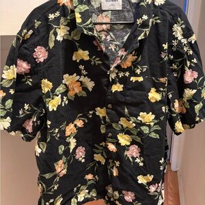 Old Navy Black Floral Linen Blend Shirt